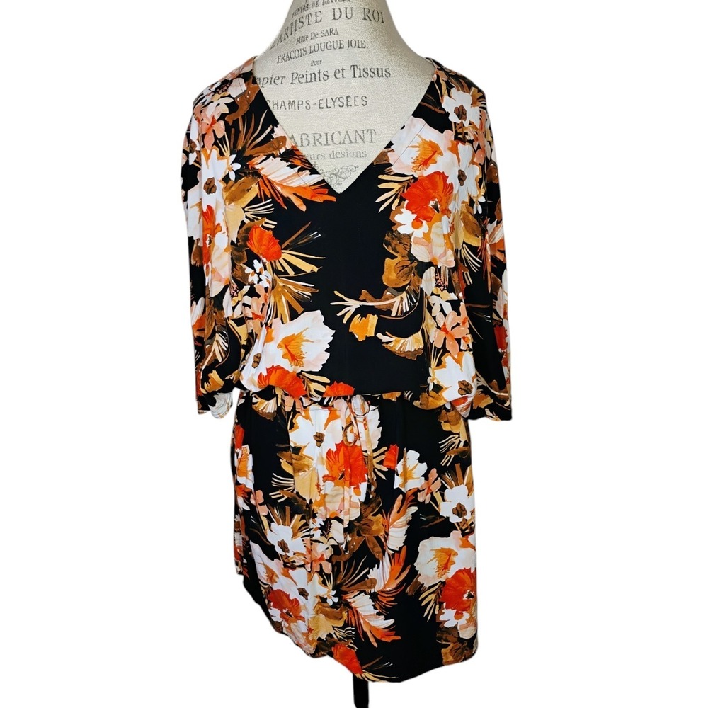 Seafolly Swimwear Cover Up Dress Womens‎ Medium Bora Bora Flora Black Drawstring